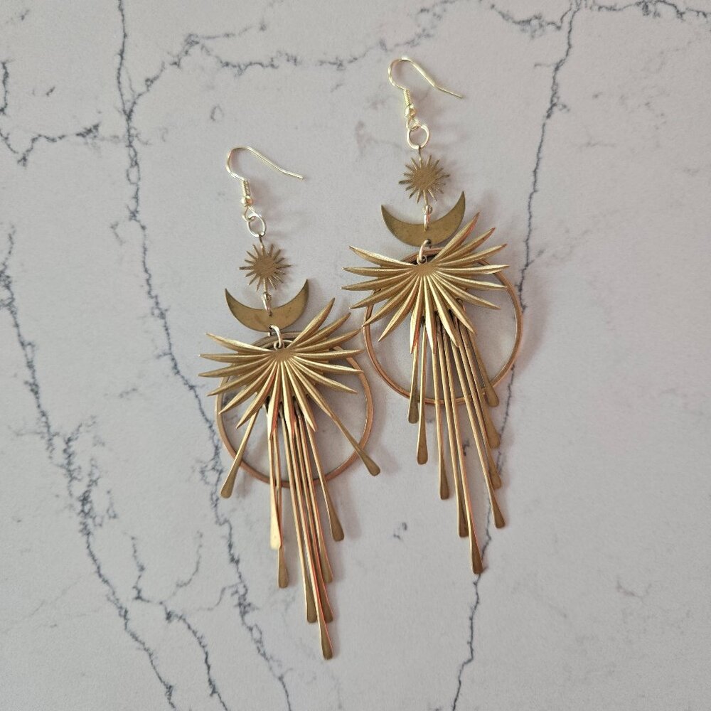 Starburst Earrings – 18k Gold Plated and Extra Long – by Earth Fragments